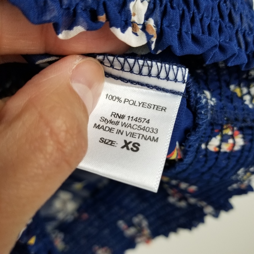 Pleione Royal Blue Floral Print Chiffon Blouse-XS - Picture 4 of 4